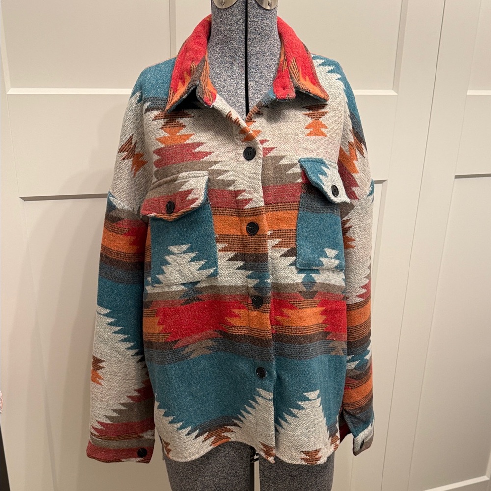 Women's Multicolor Patterned Aztec Southwest Shacket/Jacket